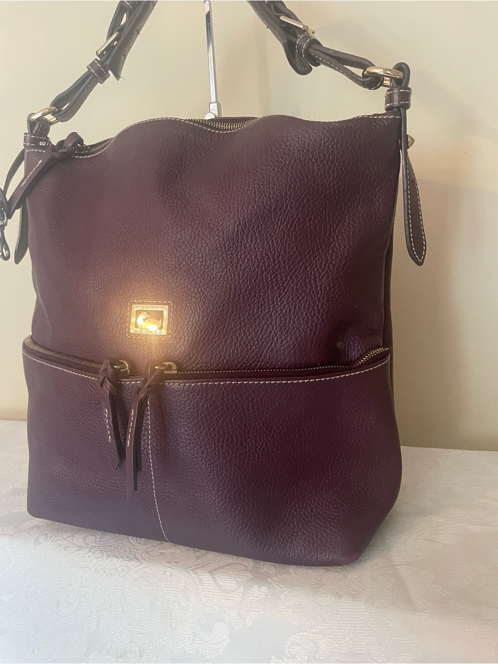 Dooney & Bourke Gracie Plum Pebbled Leather Hobo Shoulder Bag - Picture 3 of 11